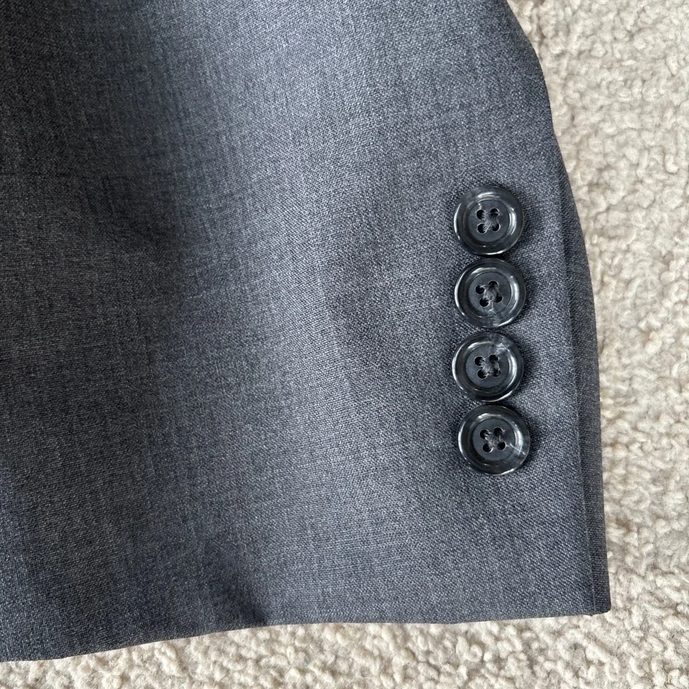 JOS A BANK 100% Wool 2 Piece Dark Gray Flat Front Suit 44L 36x‎ 30